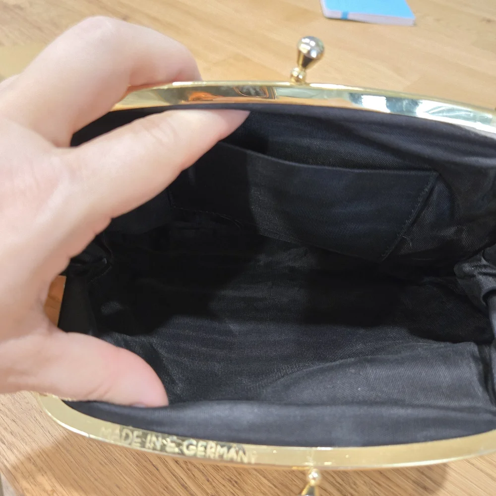 Vintage East German Black Floral Petit Pointe Kisslock Evening Bag - Picture 6 of 8